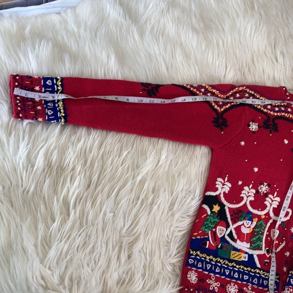 Designers originals vtg red Santa crew neck button front ugly Christmas sweater - Picture 16 of 17